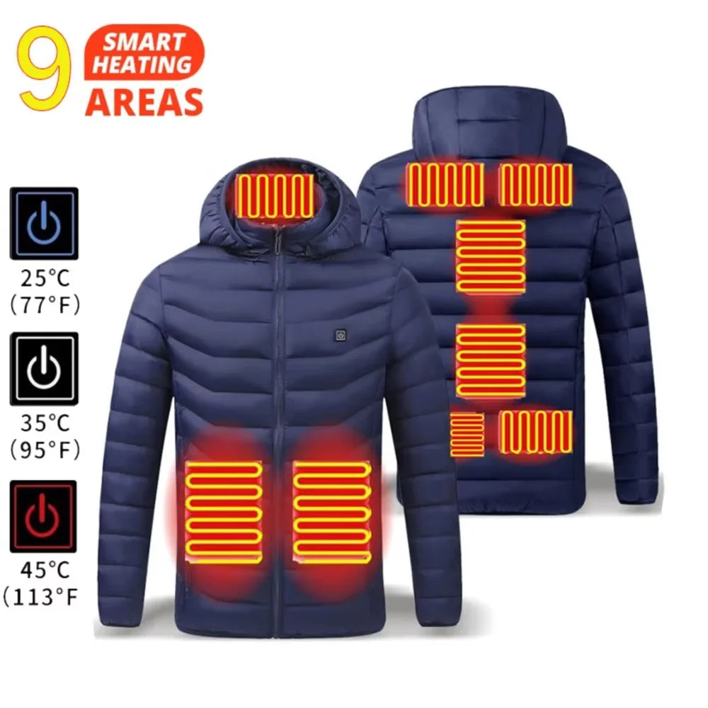 USB Self Heating Jacket for Men and Women Warm Vest Heated Coat Ski Camping Hiking Winter Cotton Clothing