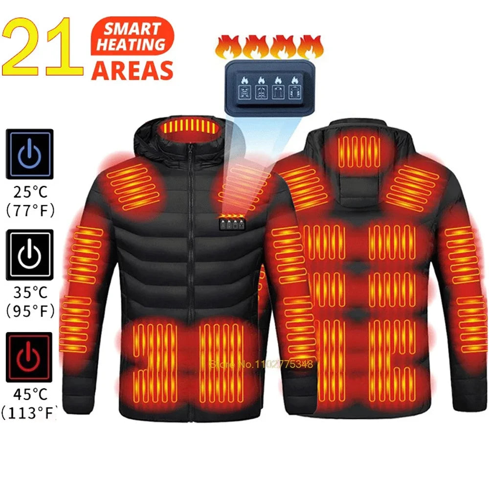 USB Self Heating Jacket for Men and Women Warm Vest Heated Coat Ski Camping Hiking Winter Cotton Clothing