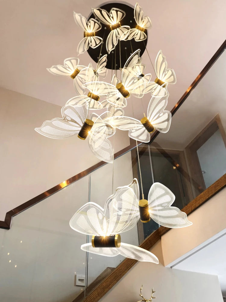 Modern Bird Chandelier Spiral Staircase Long Pendant Light for Living Room Villa Attic Dining Room