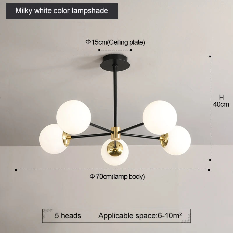 Modern Nordic Glass Ball LED Pendant Chandelier - Black Retro Vintage Loft Home Decor Lamp