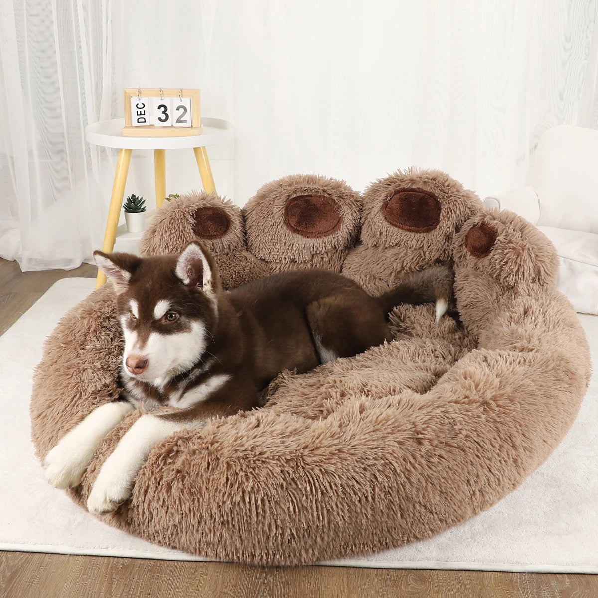Fluffy Winter Warm Dog Bed Sofa Basket, Kennel Mat for Puppies & Cats with Blanket Accessories