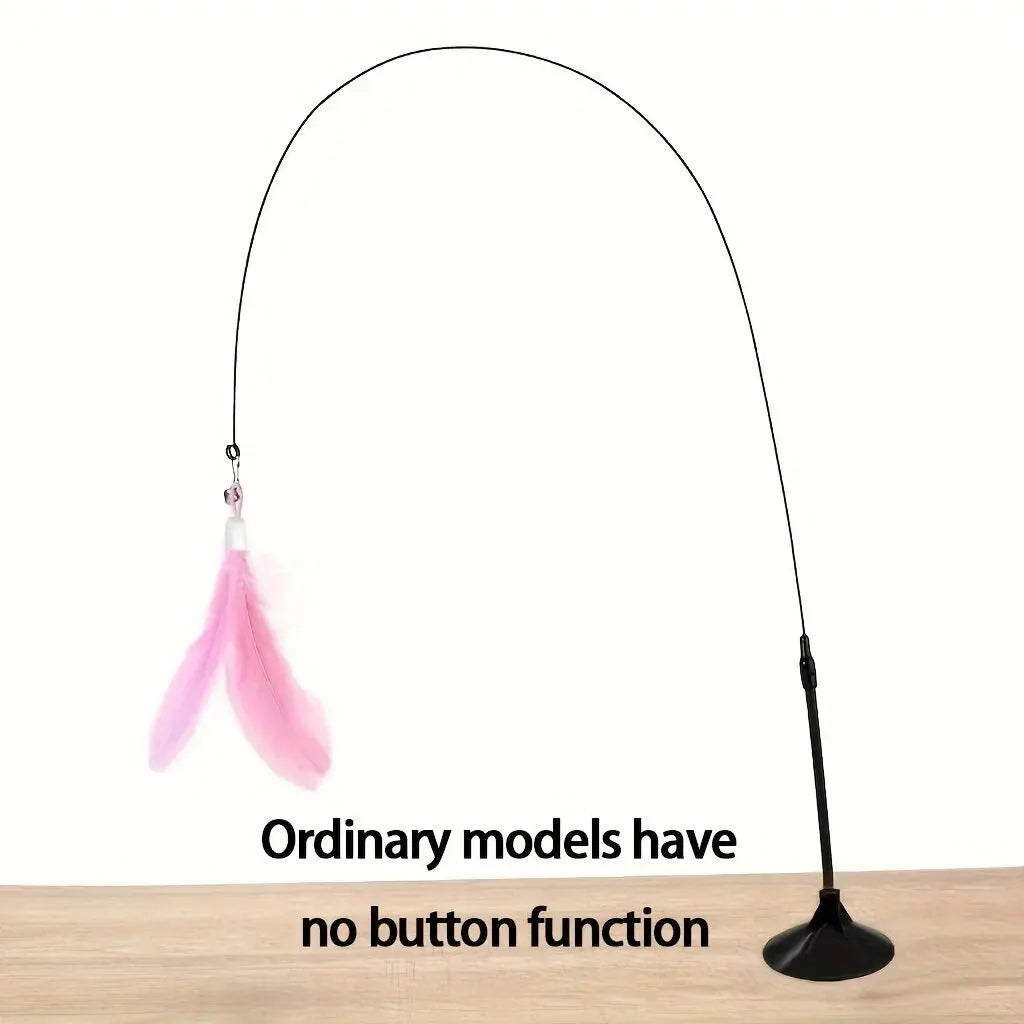 Interactive Cat Teaser Toy with Bell & Feather Wand, Long Suction Cup Pole for Playtime