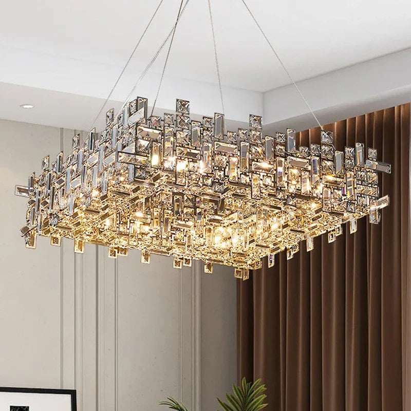 Luxury Chrome LED Crystal Chandelier for Home Villa Living & Dining Room Ceiling Pendant Lighting Fixture