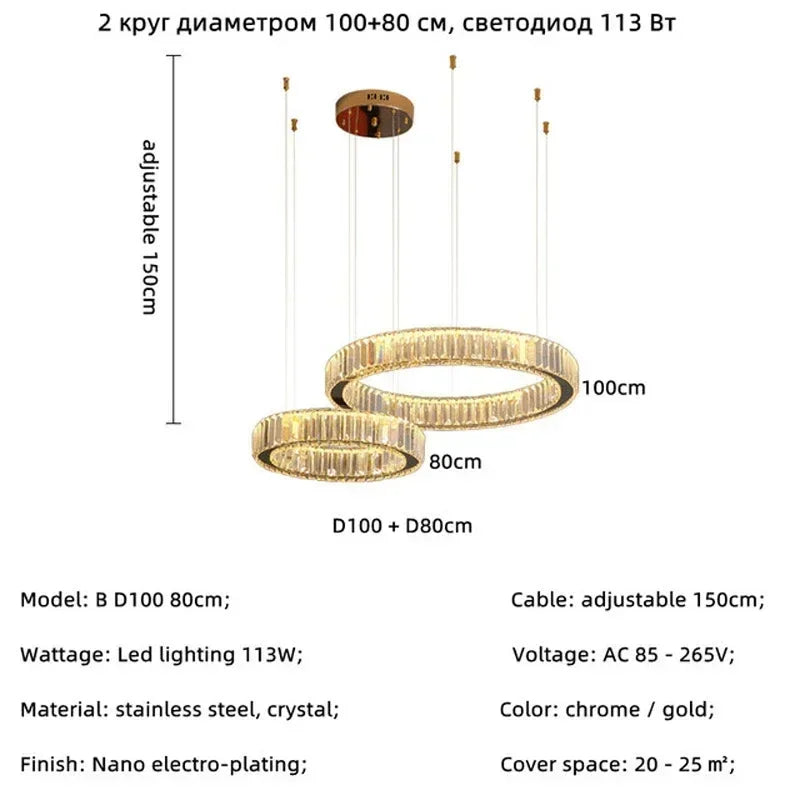 Modern Gold Luxury Crystal LED Dimmable Chandelier Pendant Lamp for Bedroom, Living Room, Hotel & Villa