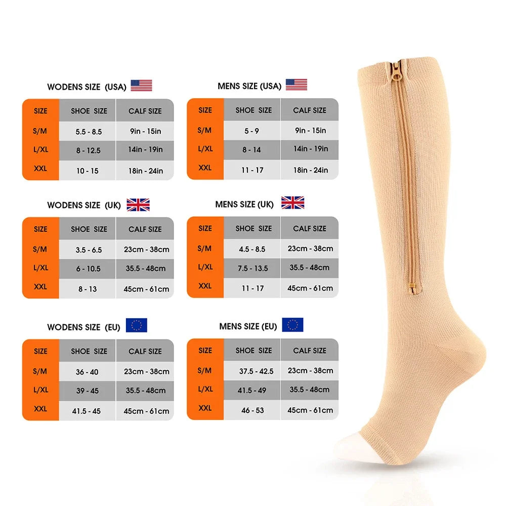 Zipper Compression Socks for Women and Men - Calf Knee High 15-20mmHg Open Toe Compression Stockings for Walking