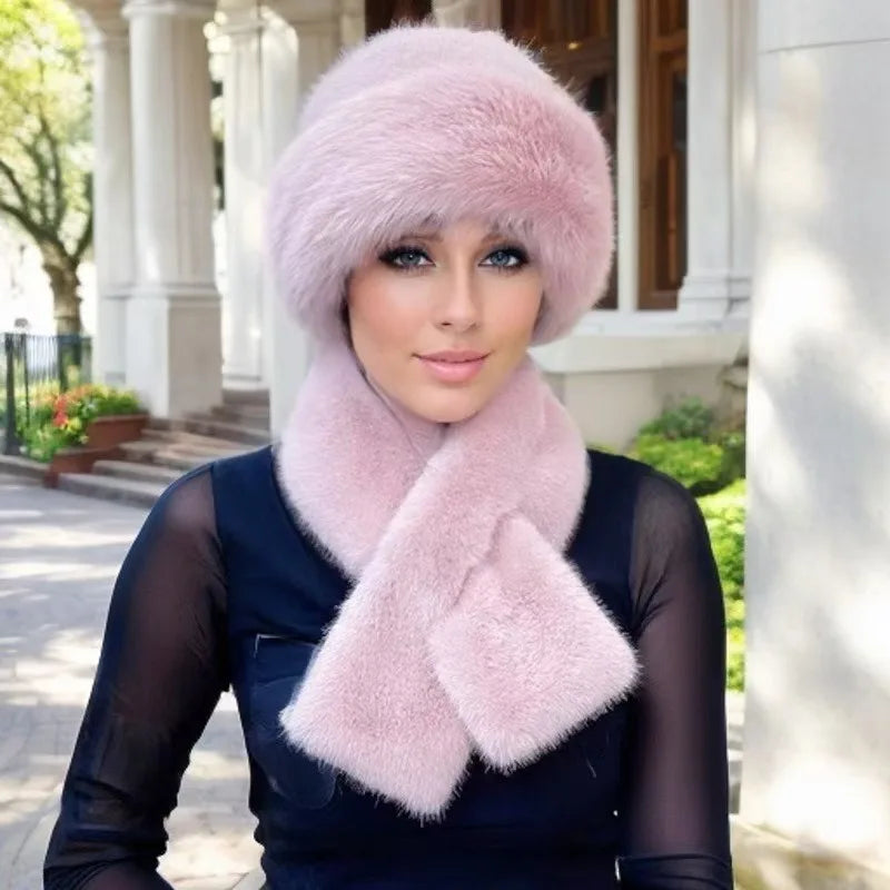 Luxury Faux Fur Hat & Scarf Set Warm Elegant Versatile Winter Wear for Cold Commute High-End Holiday Party