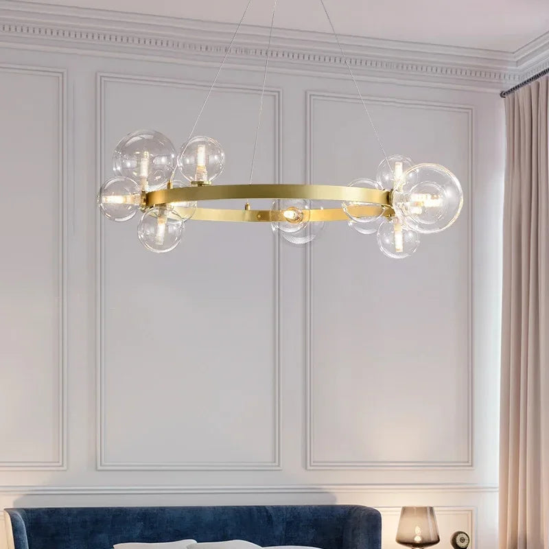 Clear White Glass Ball Chandelier, Adjustable Cord Suspension Lamp for Parlor Dining Room Bedroom with G9 Bulb