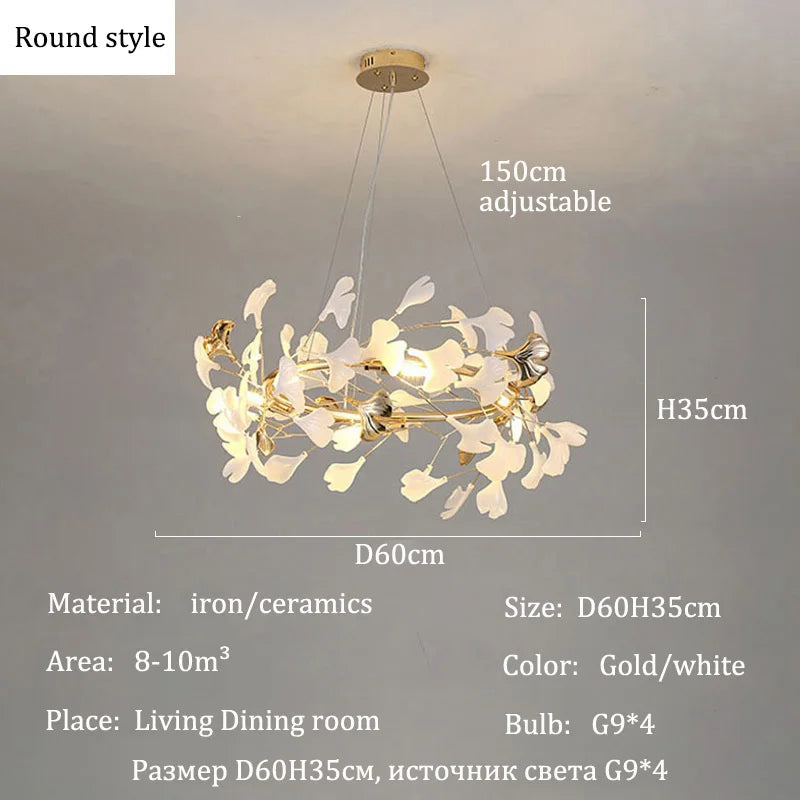 Modern Ceramic Chandelier Ginkgo Biloba Design for Home Villa Living Room Pendant Lamp Hanging Fixture