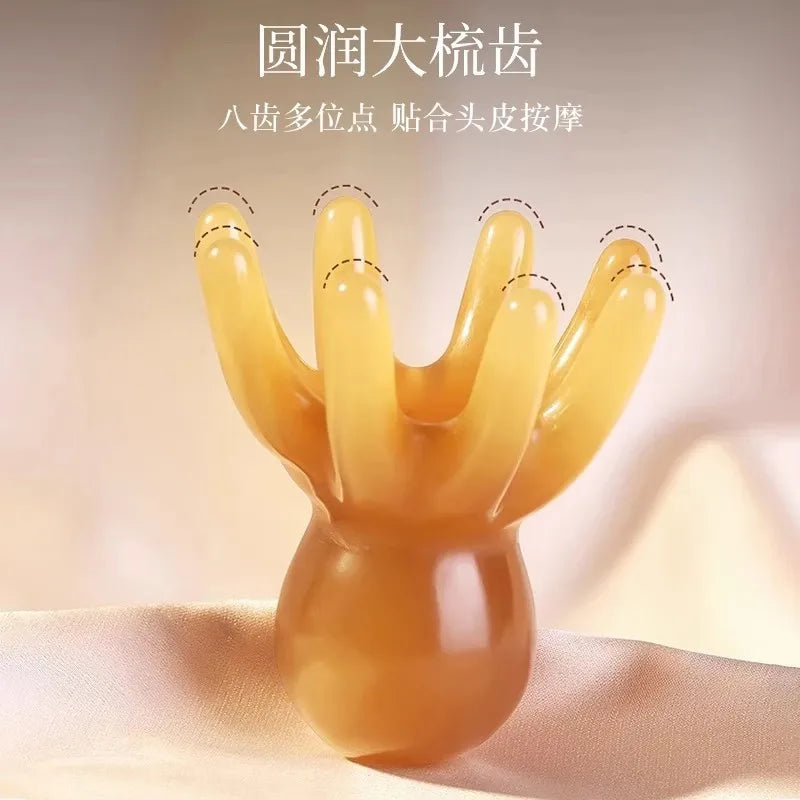 Octopus Resin Scalp Massage Comb - Meridian Scraping Acupuncture Gua Sha Brush for Fatigue Relief