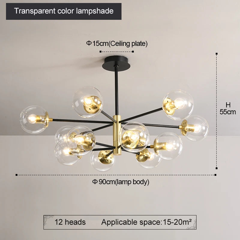 Modern Nordic Glass Ball LED Pendant Chandelier - Black Retro Vintage Loft Home Decor Lamp