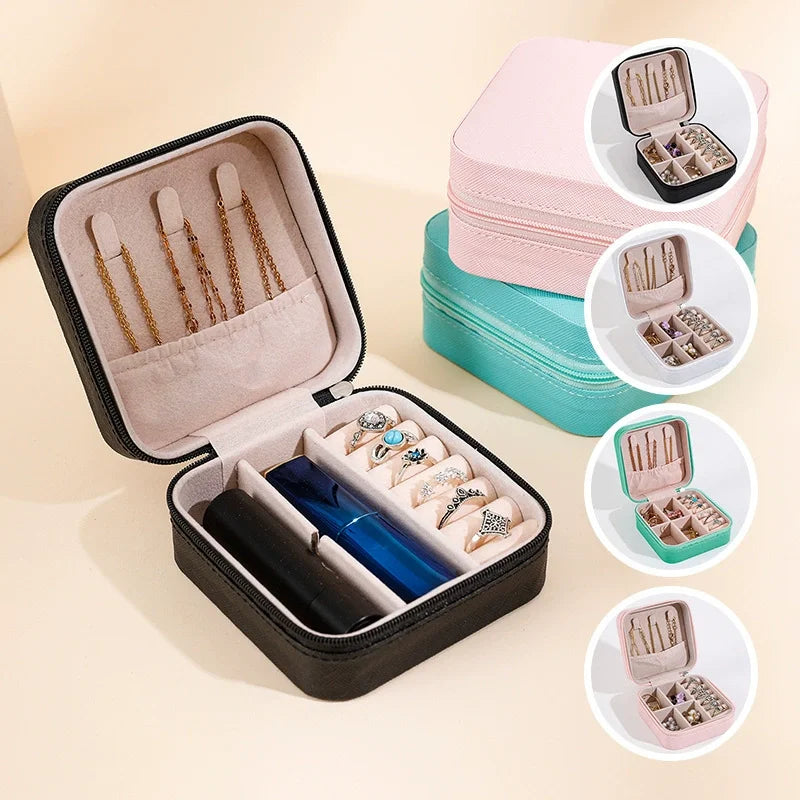 Portable Palm Jewelry Box - Zipper Flip Cover Ring and Earring Storage Box for Travel and Pearls