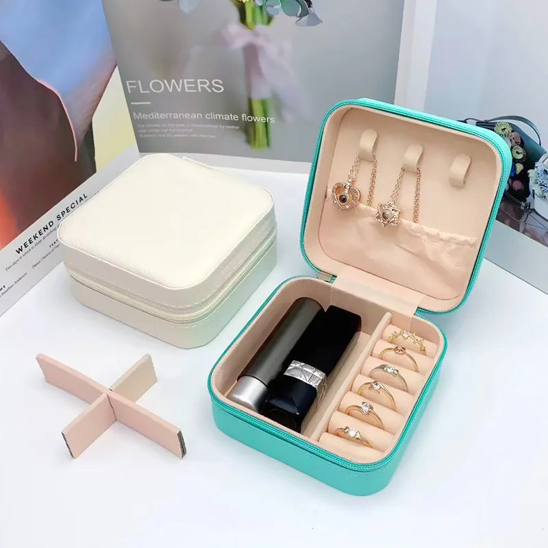 Portable Palm Jewelry Box - Zipper Flip Cover Ring and Earring Storage Box for Travel and Pearls