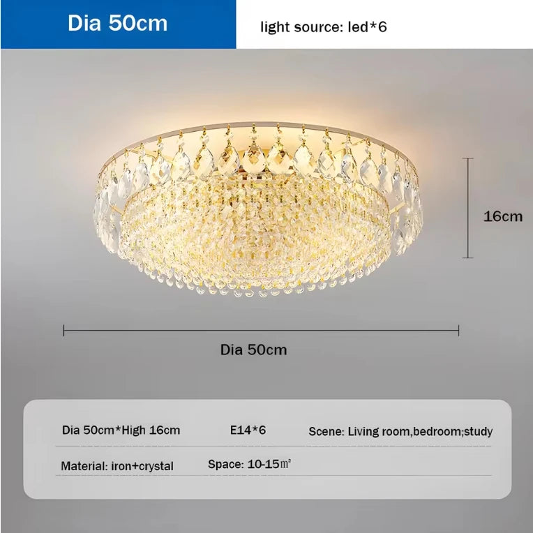 Luxury Crystal LED Ceiling Chandelier for Living Room, Gold Hanging Lamp Modern Home Decor Lustre