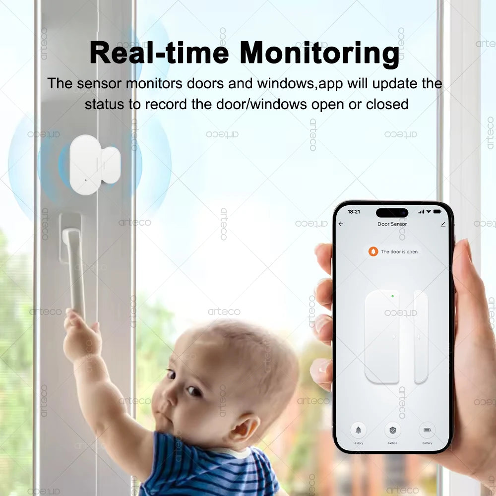 ZigBee Door Window Sensor - Smart Home Security Magnetic Contact Detector, Requires Gateway, Supports Z2MQTT