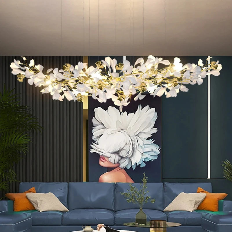 Modern Ceramic Chandelier Ginkgo Biloba Design for Home Villa Living Room Pendant Lamp Hanging Fixture