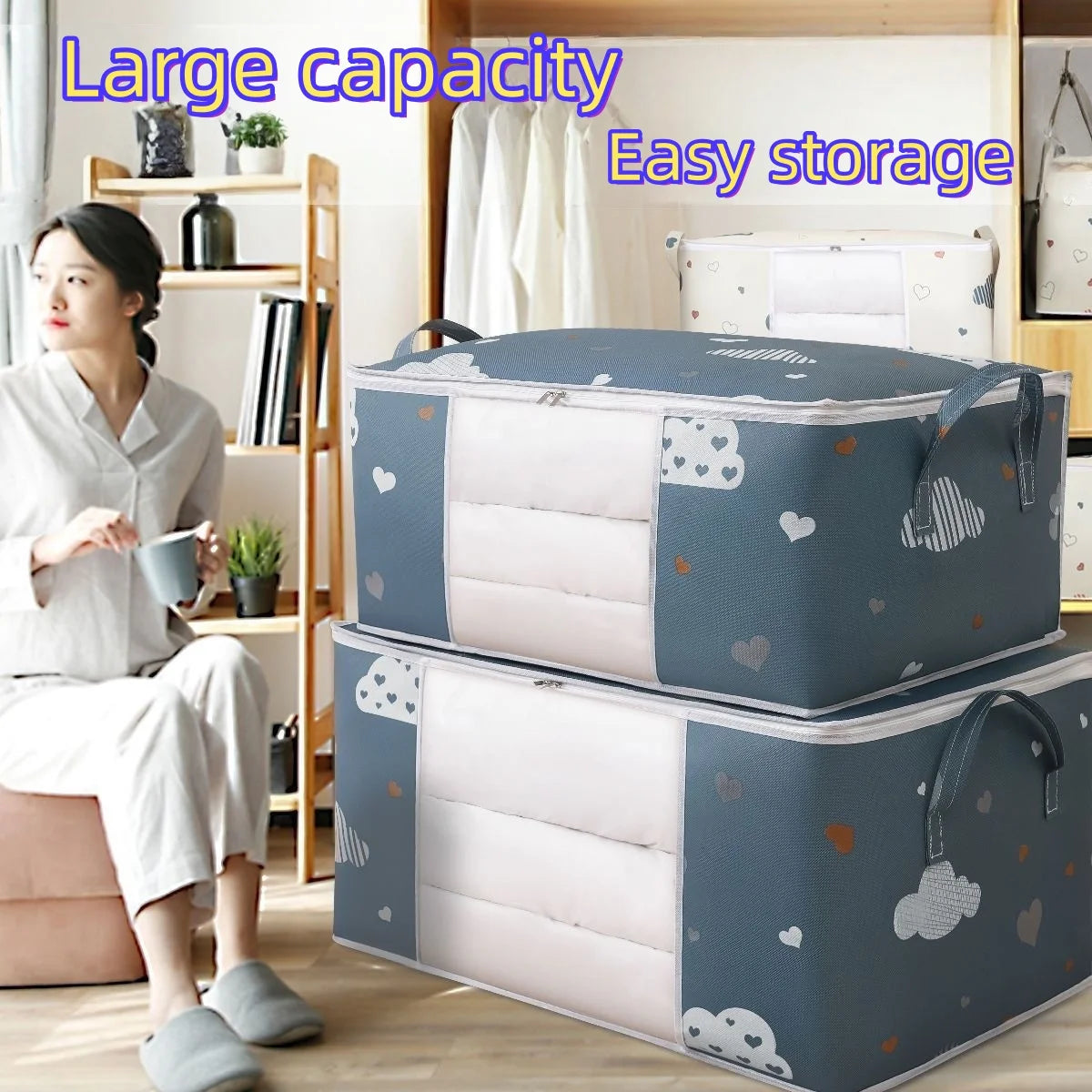 Large Capacity Multi-Purpose Storage Bag with Handles Dustproof Moisture-Resistant Odorless Non-Woven Fabric
