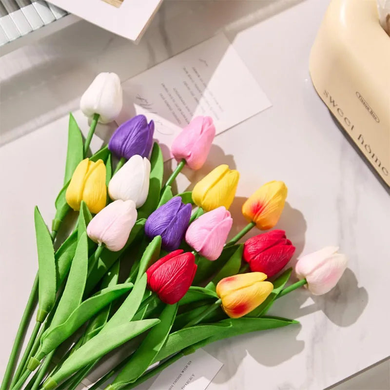 Real Touch Artificial Tulip Flowers Bouquet Fake Tulips for Home Wedding Decorations