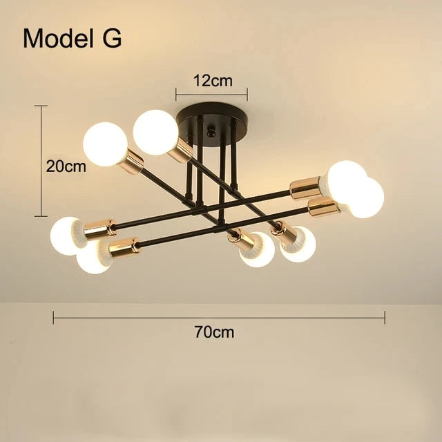 Nordic Minimalist LED Pendant Ceiling Chandelier in Black & Gold for Bedrooms & Living Rooms