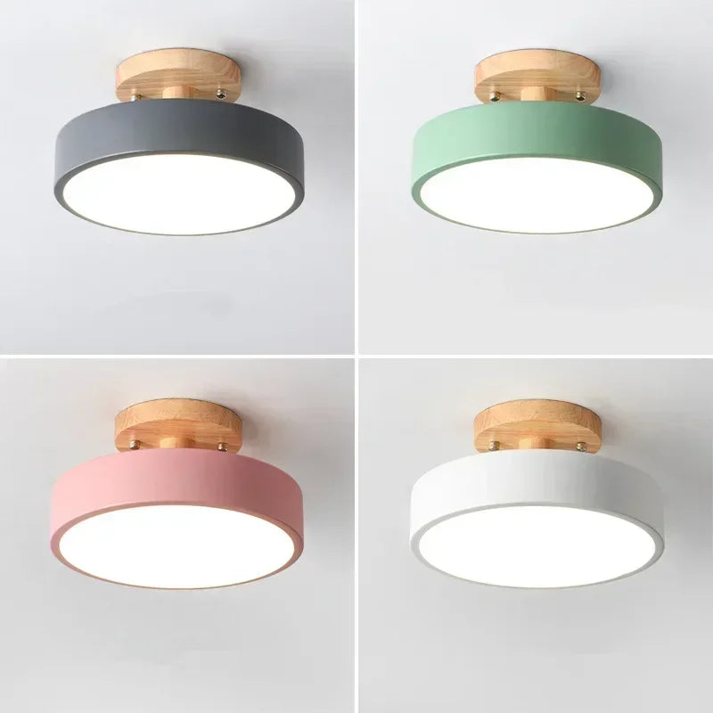 Nordic Industrial Round Wood Ceiling Lamp for Entrance, Hallway, Balcony, Cloakroom & Bedroom