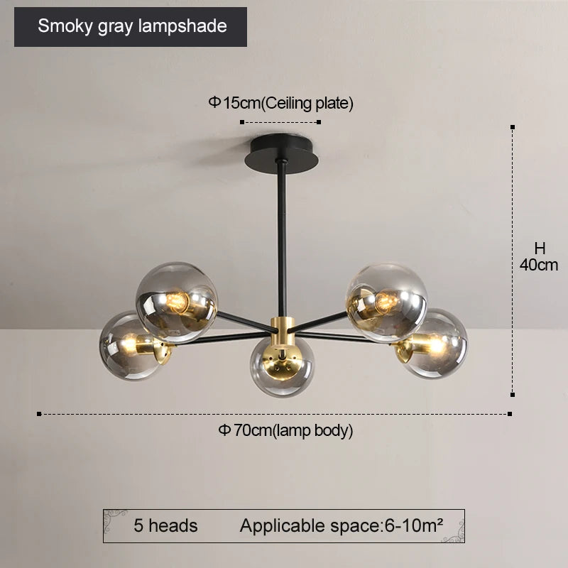 Modern Nordic Glass Ball LED Pendant Chandelier - Black Retro Vintage Loft Home Decor Lamp