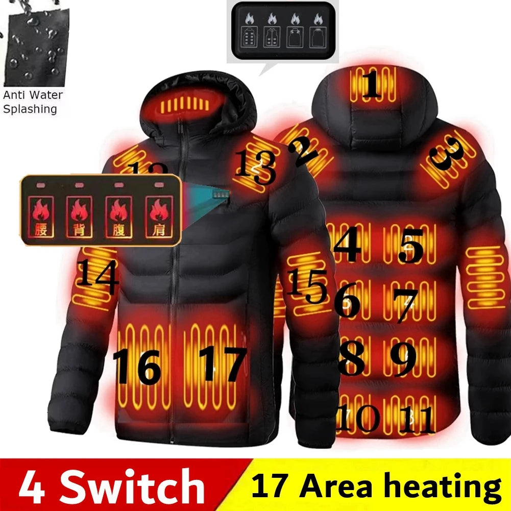 Men's Heated USB Jacket Winter Outdoor Electric Heating Warm Sports Thermal Coat Clothing Heatable Parka