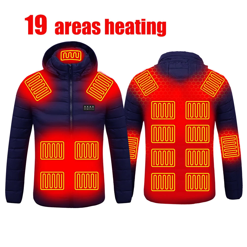 Men's Heating Jacket 21-Zone Four-Switch Control USB Electric Heated Coat Self-Heating Vest Thermal Warm Winter Coat