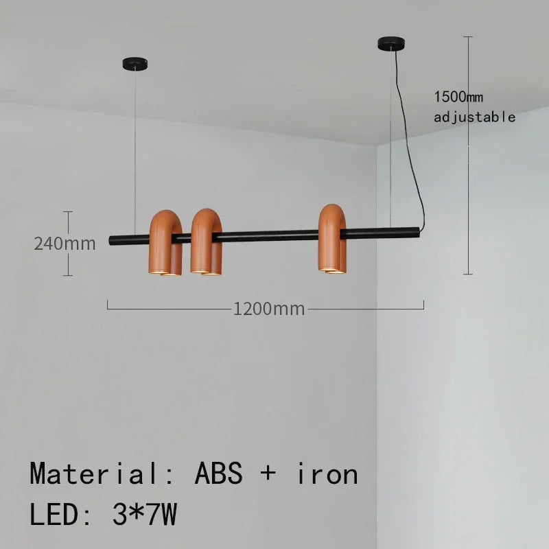 Modern Luxury U-Shaped Metal LED Pendant Light in Black & Orange for Living & Dining Room