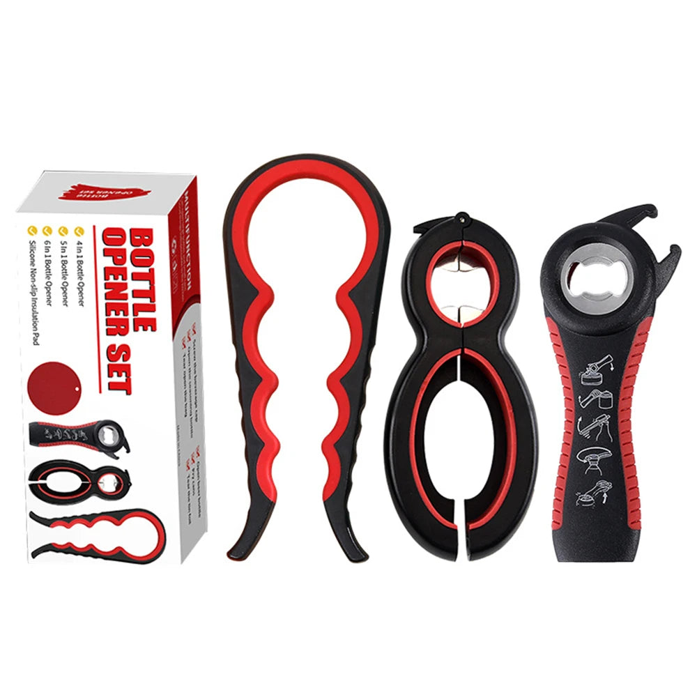 Multi-Functional 4-in-1 Can Opener & Beverage Bottle Opener, Anti-Slip Cap Twister