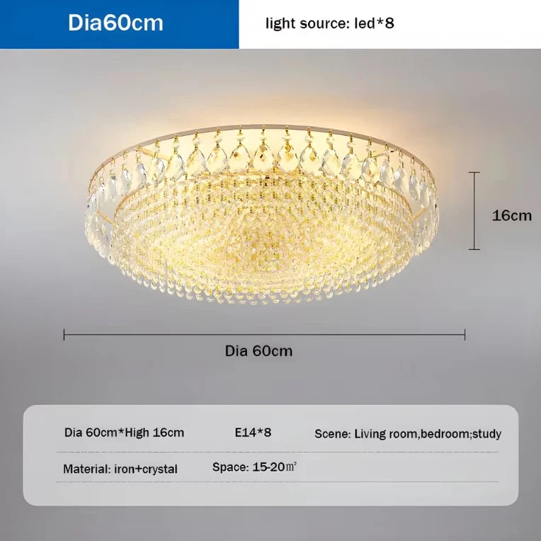 Luxury Crystal LED Ceiling Chandelier for Living Room, Gold Hanging Lamp Modern Home Decor Lustre