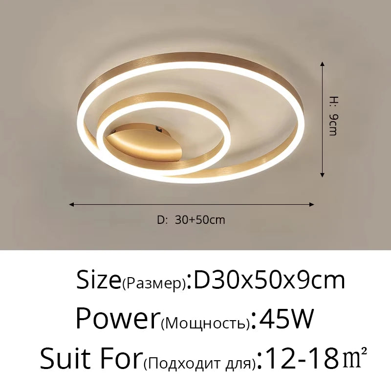 Household Gold LED Chandelier 3-Ring Metal Lamp for Bedroom Living & Dining Room Brown Glossy Indoor Home Lighting