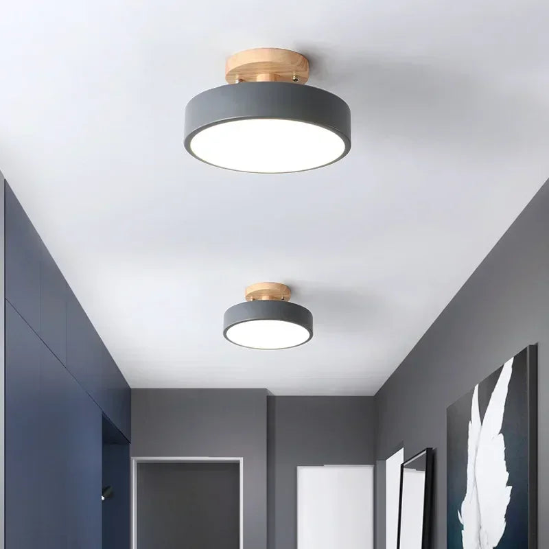 Nordic Industrial Round Wood Ceiling Lamp for Entrance, Hallway, Balcony, Cloakroom & Bedroom