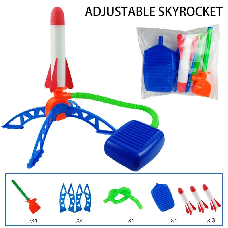 Kids Outdoor Foot Pump Rocket Launcher Air Powered Soaring Rocket Jump Game Children Toy Gift