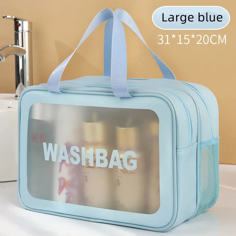 Dry-Wet Separation Transparent PU Makeup Bag, Portable Cosmetic Storage & Washing Bag for Travel Fitness Swimming