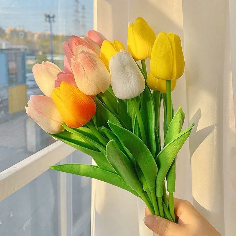Artificial Tulips Bouquet Real Touch Fake Tulip Flowers for Home Wedding Decor