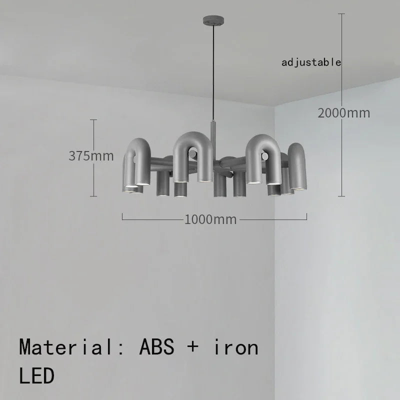 Modern Luxury U-Shaped Metal LED Pendant Light in Black & Orange for Living & Dining Room