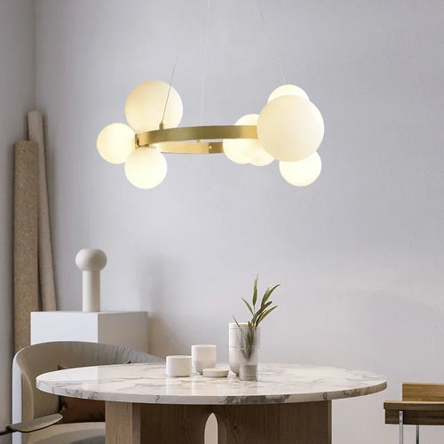 Clear White Glass Ball Chandelier, Adjustable Cord Suspension Lamp for Parlor Dining Room Bedroom with G9 Bulb