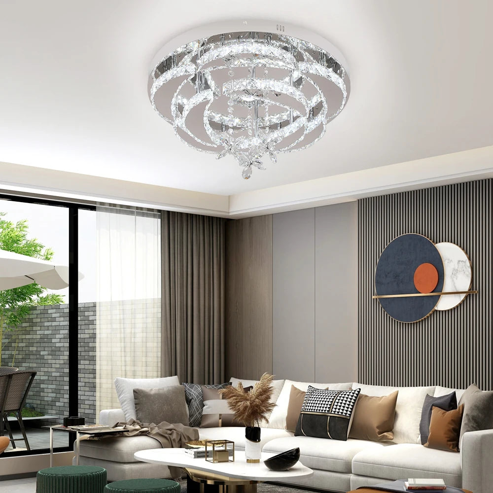 Modern K9 Crystal LED Chandelier Ceiling Lamp RC Dimmable Pendant Light for Living & Dining Room Home Fixture Luminaire