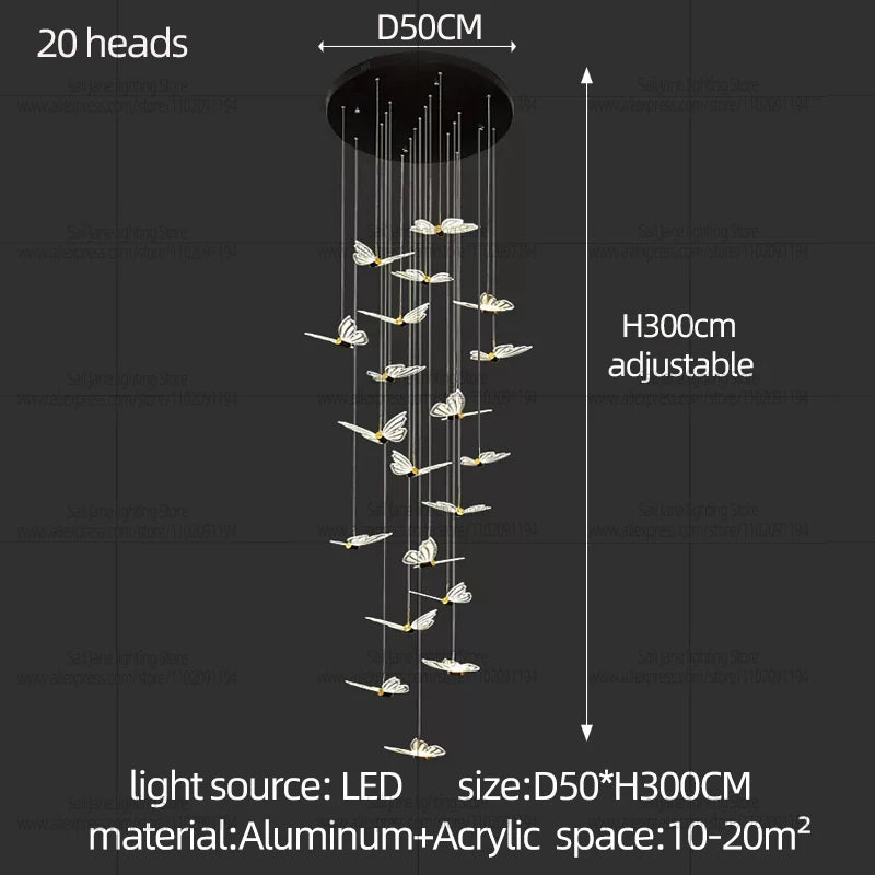 Modern Bird Chandelier Spiral Staircase Long Pendant Light for Living Room Villa Attic Dining Room