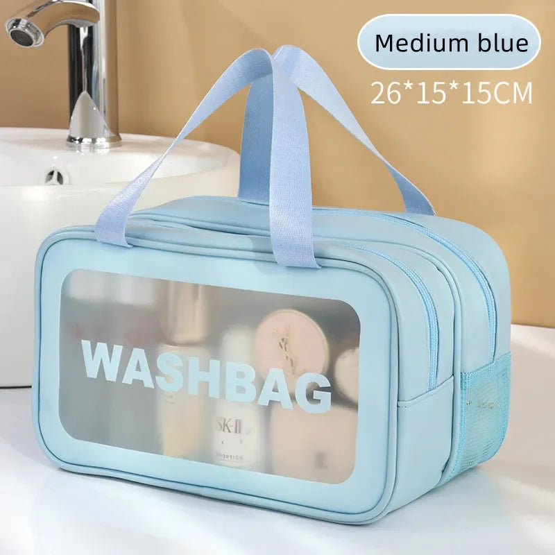 Dry-Wet Separation Transparent PU Makeup Bag, Portable Cosmetic Storage & Washing Bag for Travel Fitness Swimming
