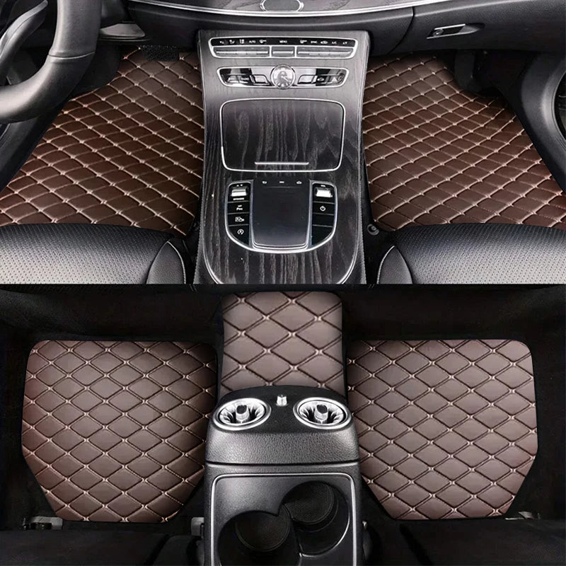Universal Car Floor Mats - PU Leather Waterproof Dust-Proof Auto Carpet Protector Pads, Car Interior Accessories