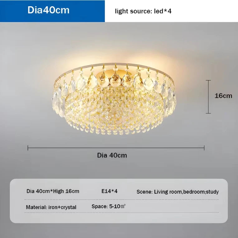 Luxury Crystal LED Ceiling Chandelier for Living Room, Gold Hanging Lamp Modern Home Decor Lustre
