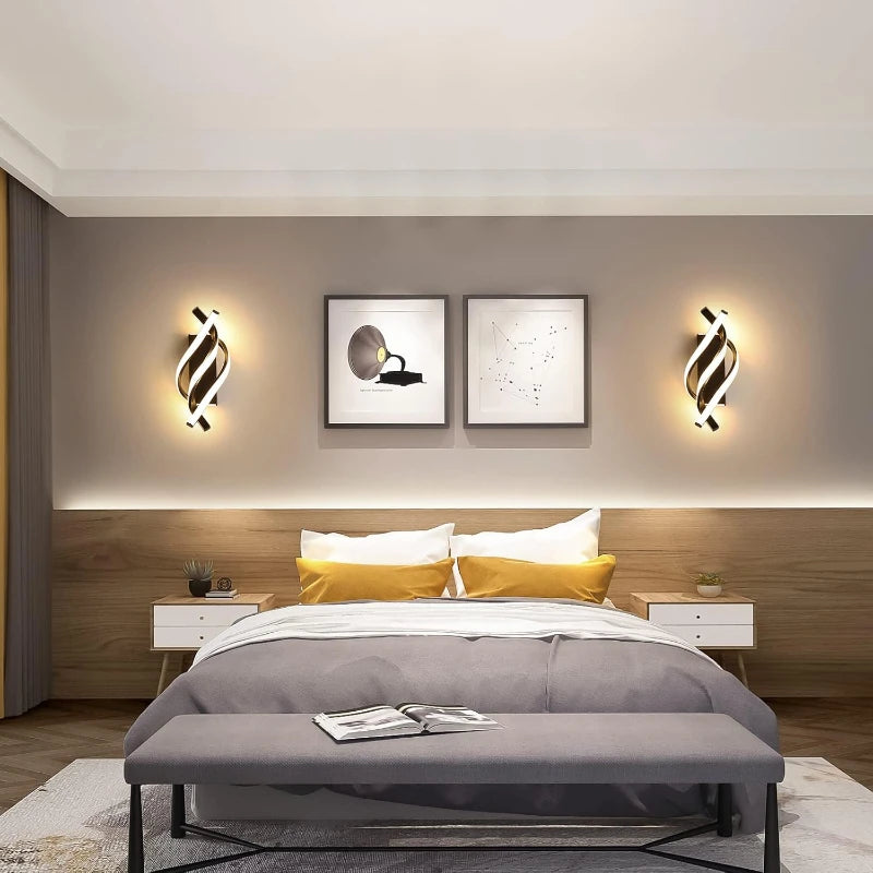 Curved Spiral Design LED Wall Lamp for Bedroom Bedside Corridor Staircase Living Room Home Decor