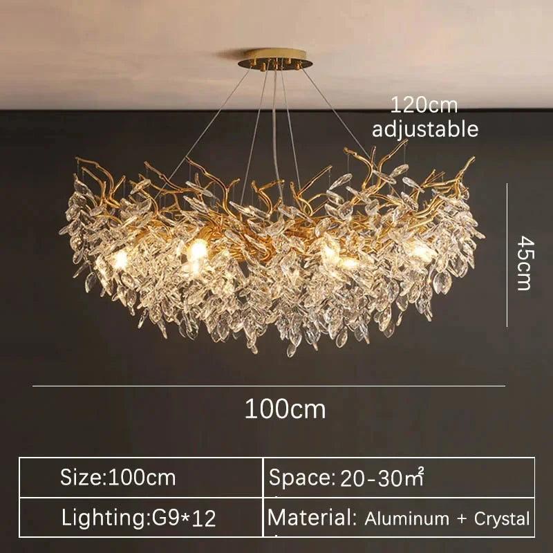 Luxury Gold Crystal LED Chandelier Lustre Ceiling Pendant Lamp for Living Dining Room Bedroom Villa Fixture