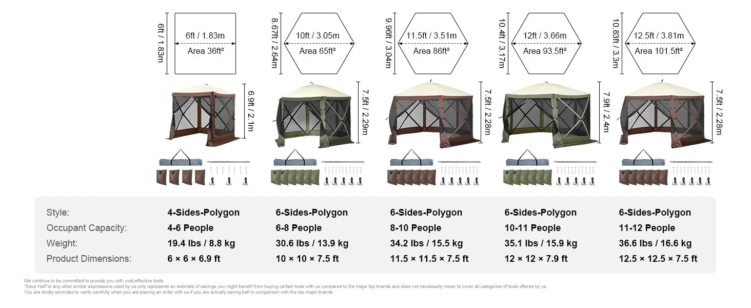 Pop-Up Gazebo Tent - Multi-Sided Screen Canopy Sun Shelter with Removable Privacy Wind Cloths and Mesh Windows