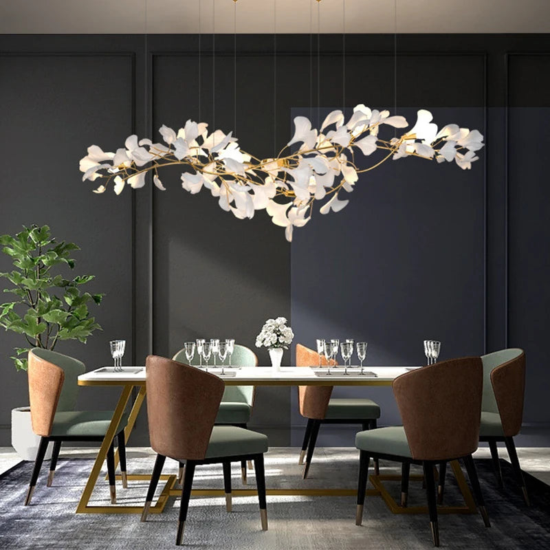 Modern Ceramic Chandelier Ginkgo Biloba Design for Home Villa Living Room Pendant Lamp Hanging Fixture