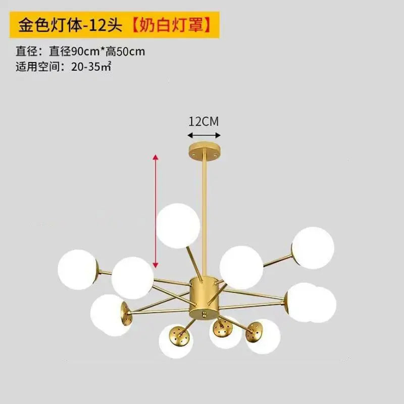 Modern Luxury Nordic Glass LED Chandelier for Living Room, Dining Room, Bedroom & Kitchen