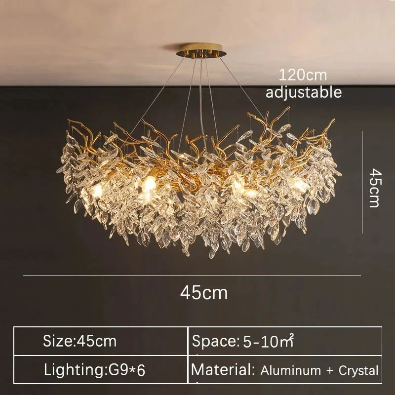 Luxury Gold Crystal LED Chandelier Lustre Ceiling Pendant Lamp for Living Dining Room Bedroom Villa Fixture