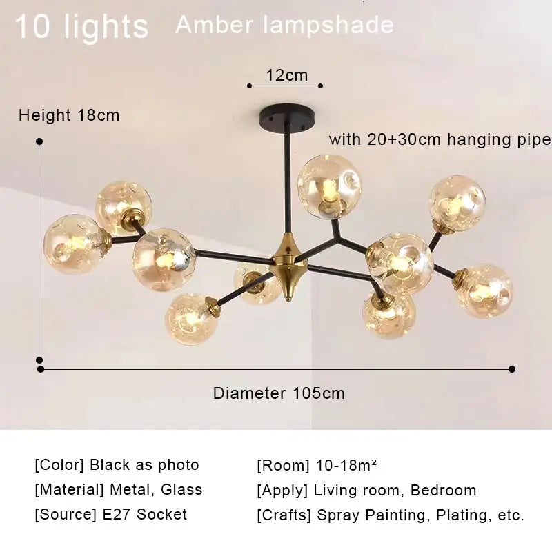 Nordic Glass Ball Modern LED Ceiling Chandelier Pendant Light for Living Room, Bedroom & Kitchen