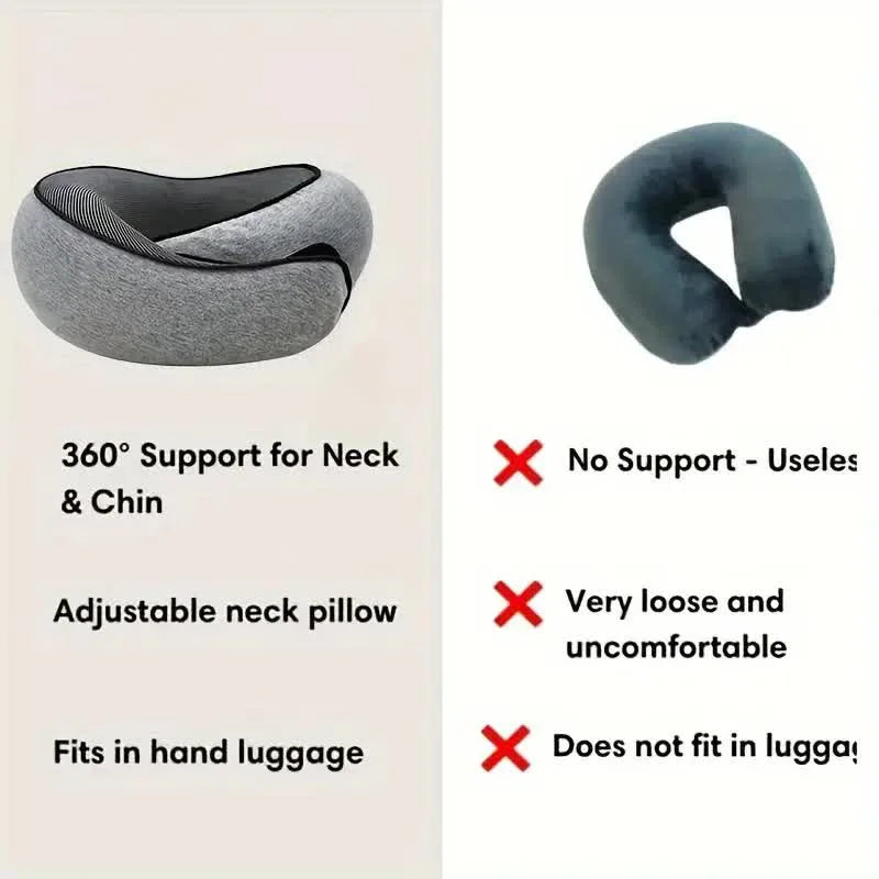 Travel Neck Pillow - Memory Foam U-Shaped Snail Style Neck Support, Portable Adjustable Soft Sleep Pillow for Naps