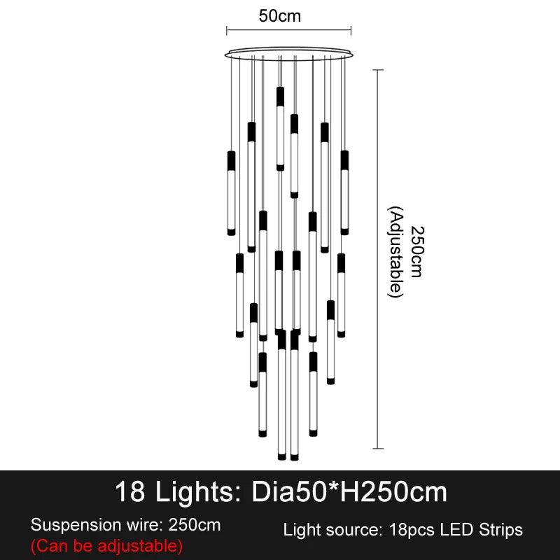 Modern Luxury LED Staircase Chandelier for Duplex, Attic, Living Room & Restaurant
